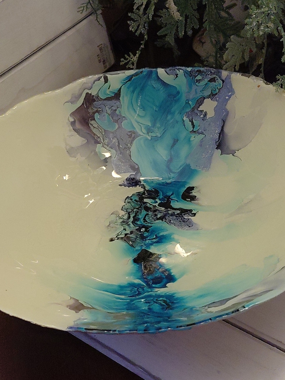 Blue Swirl Hand-Painted Ceramic Art Bowl